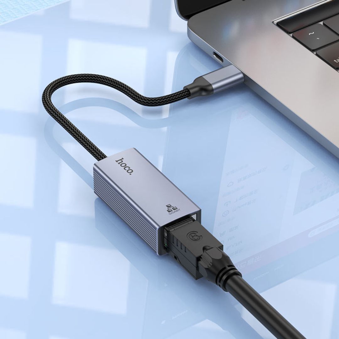 Adaptador Tipo C a RJ45 Hoco UA37 Ethernet Gigabit 1000 Mbps para Laptop, Tablet y Celular
