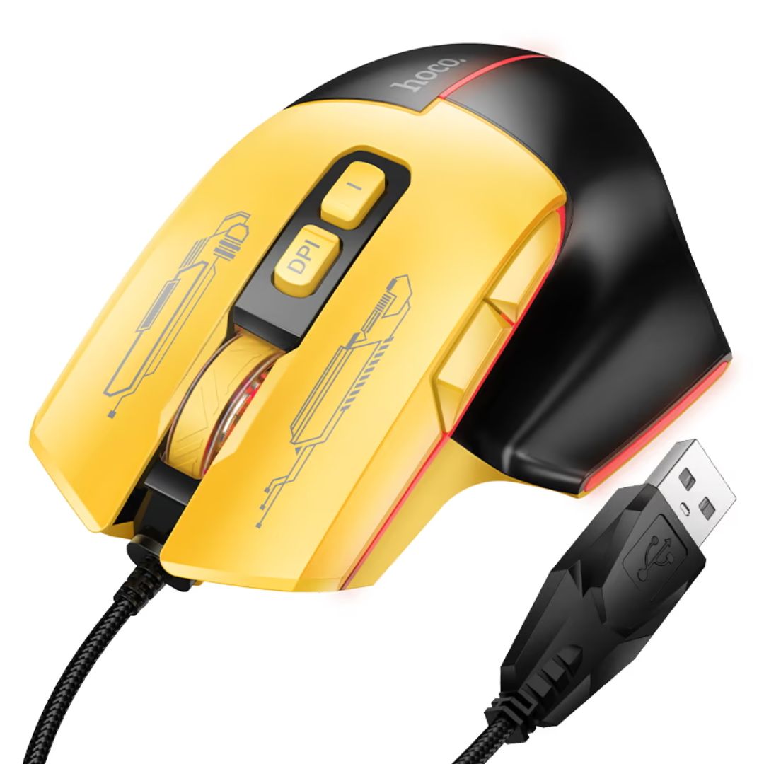 Mouse Gamer Hoco GM31 Overlord RGB USB 3600 DPI con 7 Botones y Cable Trenzado