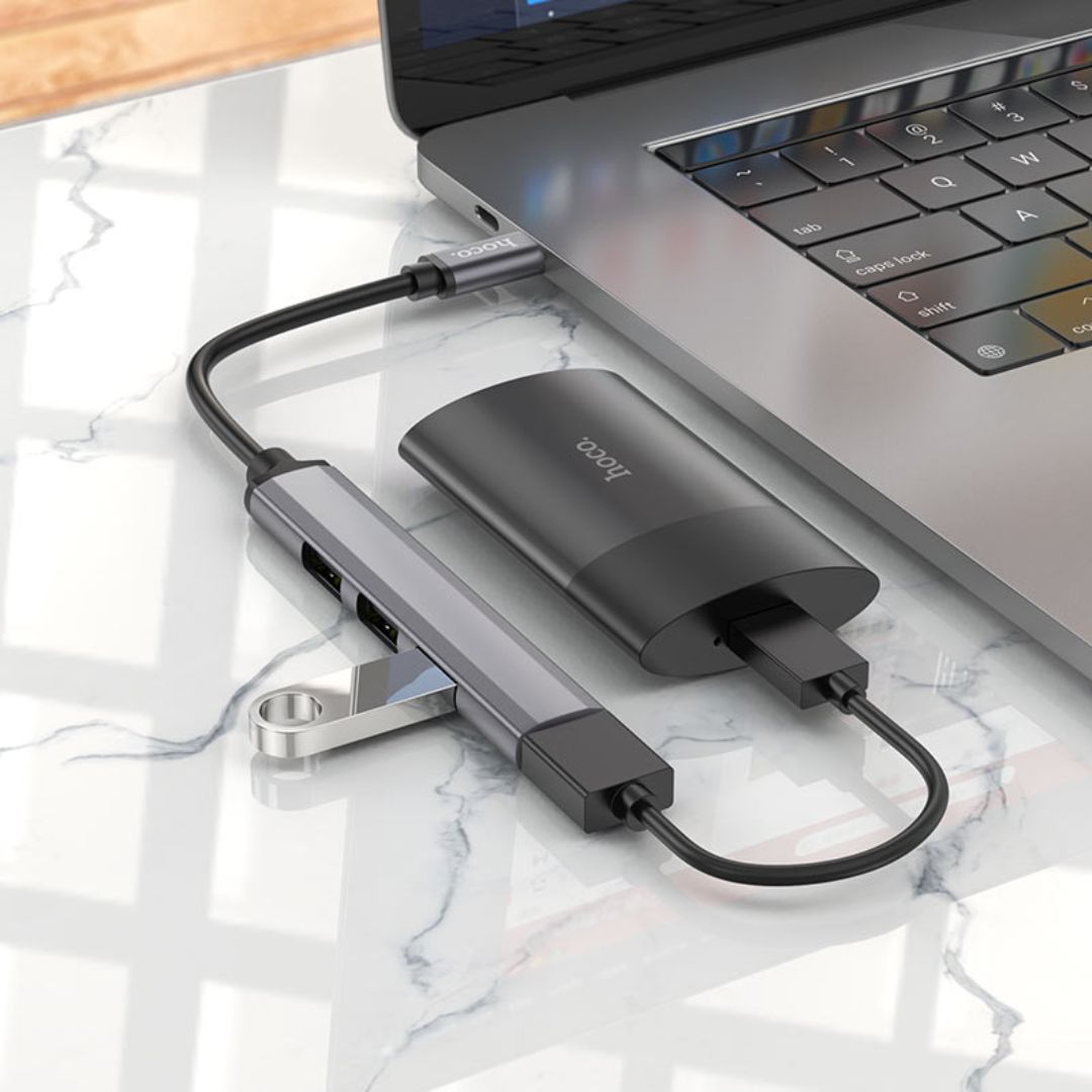 Hub USB-C Hoco HB26 4 en 1 con USB 3.0 y 3 USB 2.0 OTG para Laptop y Celular