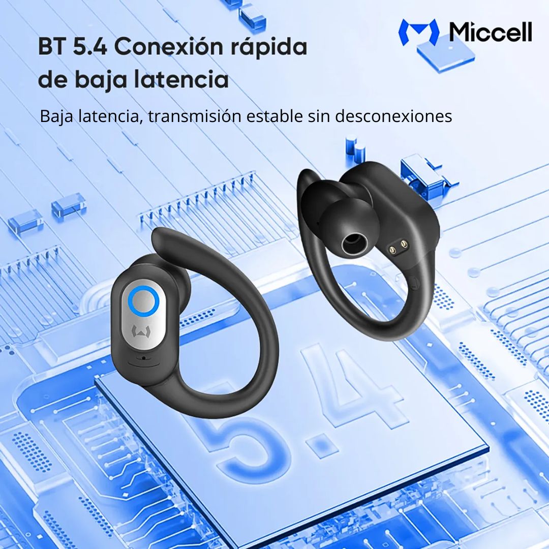 Audífonos Bluetooth Inalámbricos Deportivos con Gancho TWS Pantalla LED Miccell VQ-BH96