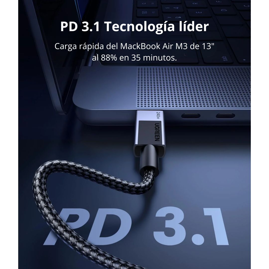 Cable USB-C a USB-C UGREEN 240W 2m L513 Carga Rápida PD 3.1 Trenzado