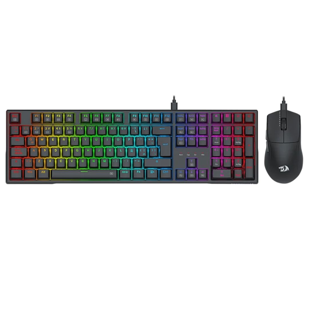 Combo Gamer Redragon S145 Teclado Mecánico RGB y Mouse 12400 DPI con Cable para PC