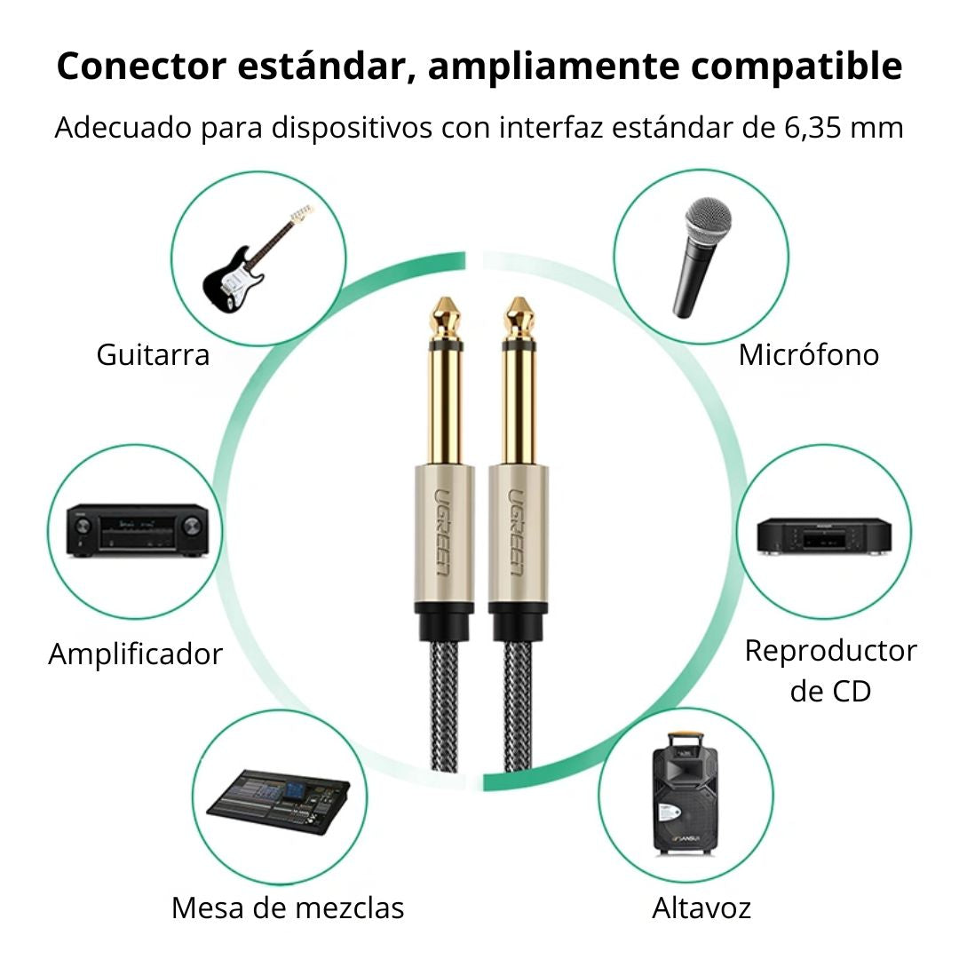 Cable de Audio UGREEN AV128 6.35 mm TRS Macho a Macho HiFi 3m