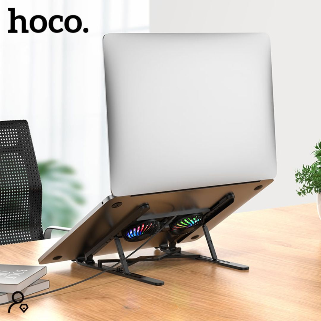 Soporte para Laptop Hoco DH17 Plegable Ajustable con Ventilador RGB para Portátiles de hasta 17.3 Pulgadas