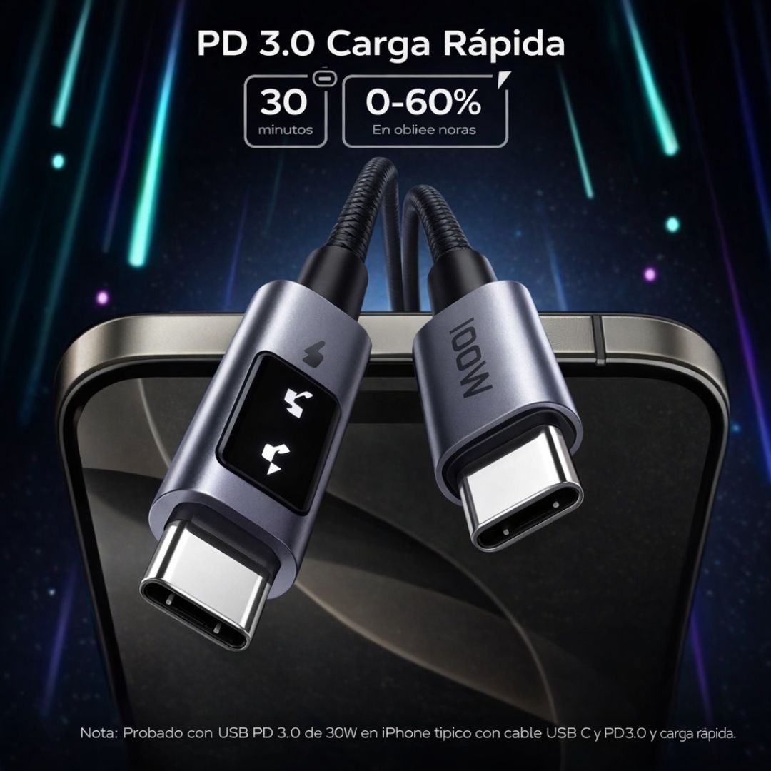 Cable USB-C a USB-C UGREEN 100W PD Carga Rápida con Pantalla LED 1 Metro L509