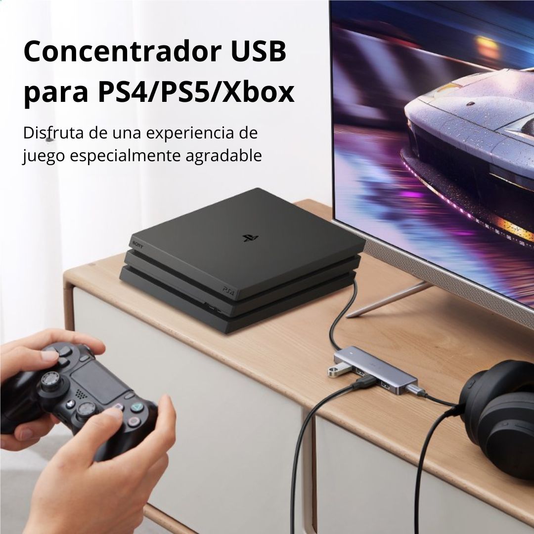 Hub USB 3.0 UGREEN CM219 4 Puertos 5Gbps con Alimentación USB-C