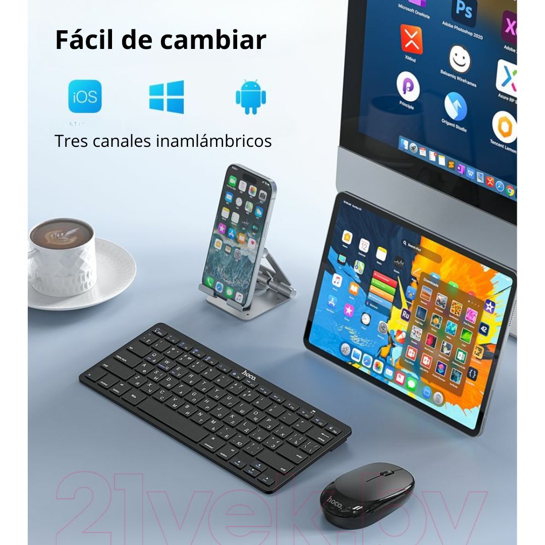 Teclado Inalámbrico Bluetooth Hoco DI18 Recargable con Modo Dual 2.4G para PC Laptop Tablet y Celular