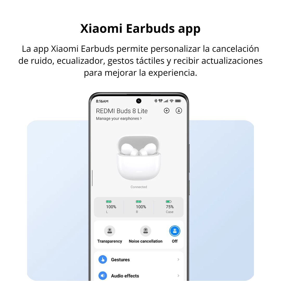 Audífonos Bluetooth Redmi Buds 8 Lite ANC 42dB con IA y 36 Horas de Batería