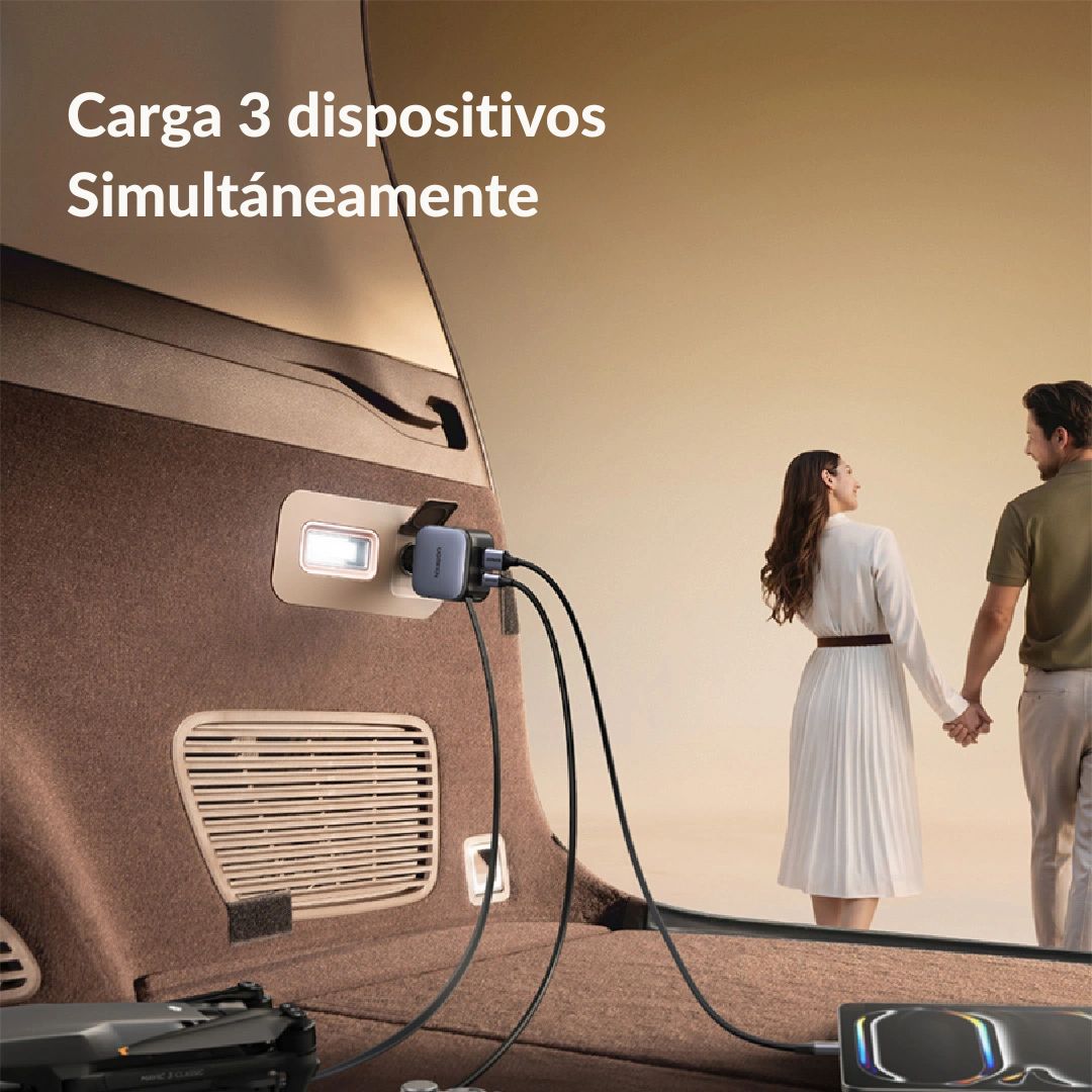 Cargador para Auto UGREEN EC603 90W con Cable Retráctil USB-C PD 3.0 y USB-A