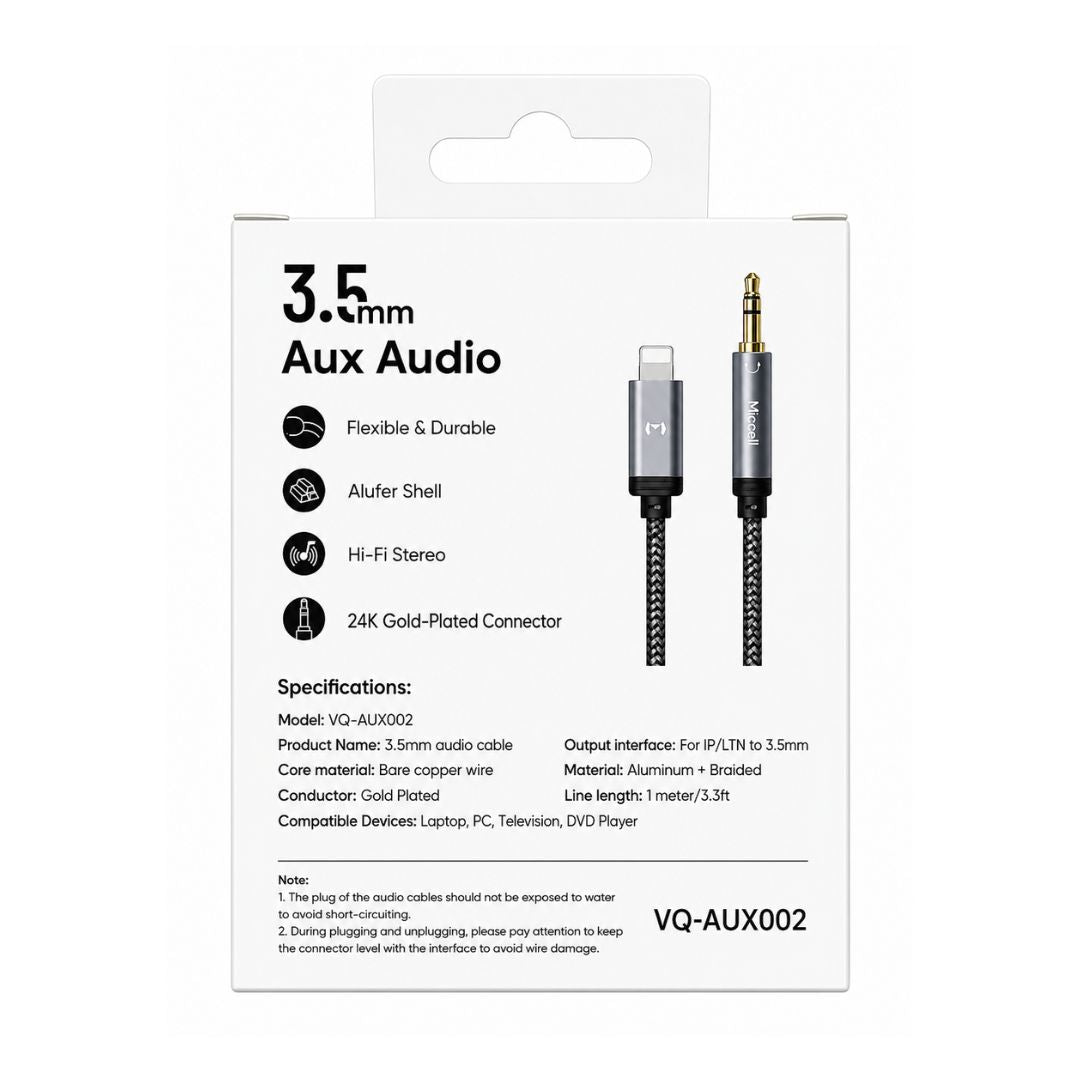 Cable Auxiliar Lightning a 3.5mm Miccell para iPhone, Audio Hi-Fi Trenzado 1 Metro
