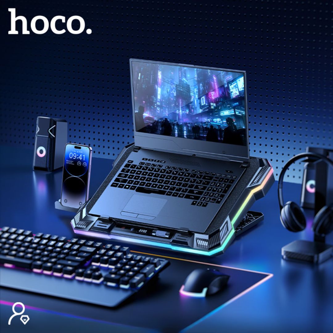 Cooler para Laptop Hoco DH20 RGB Ajustable con Ventilador Grande para Portátiles de 14 a 19 Pulgadas