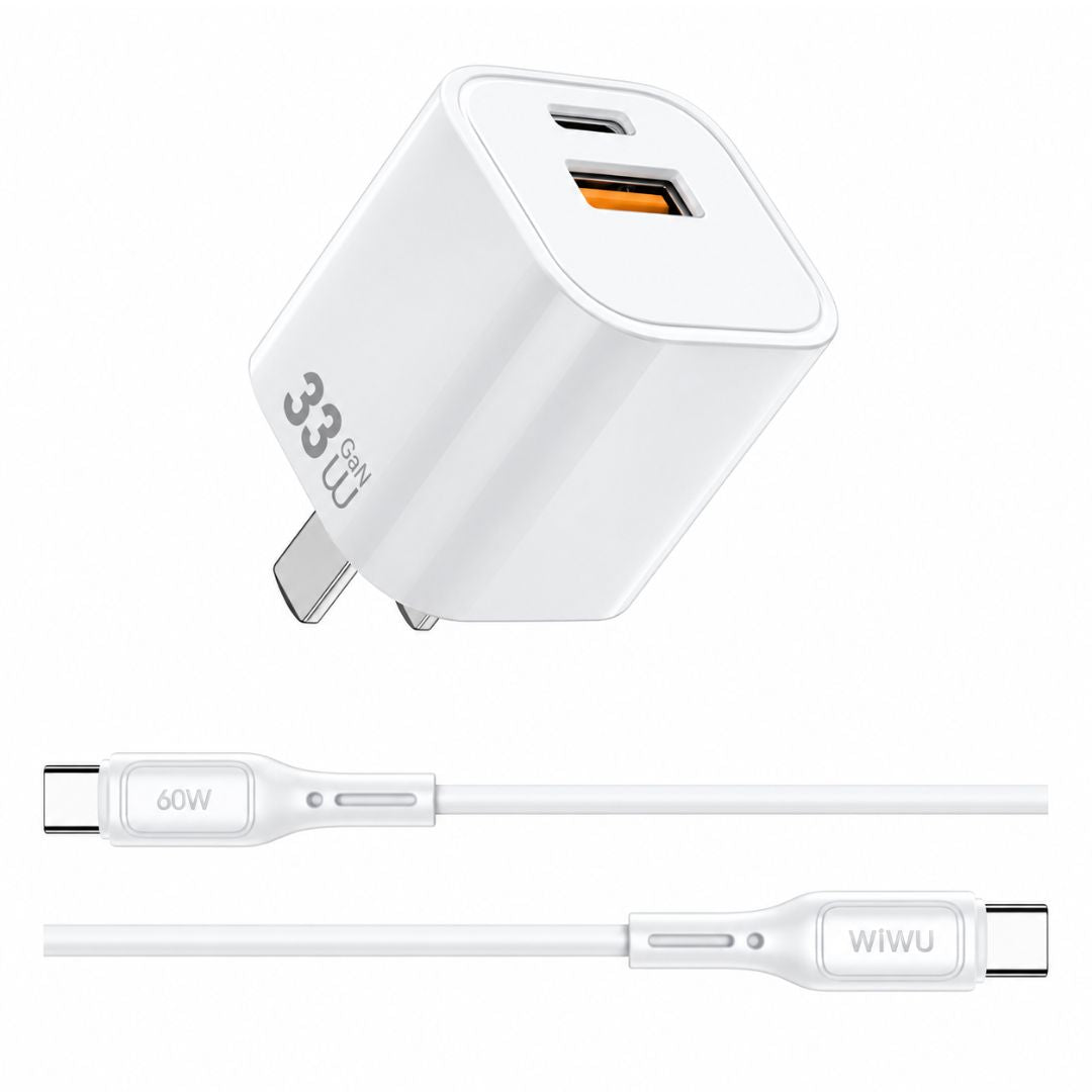 Cargador de Pared WIWU Wi-G018 GaN 33W USB-C USB-A con Cable