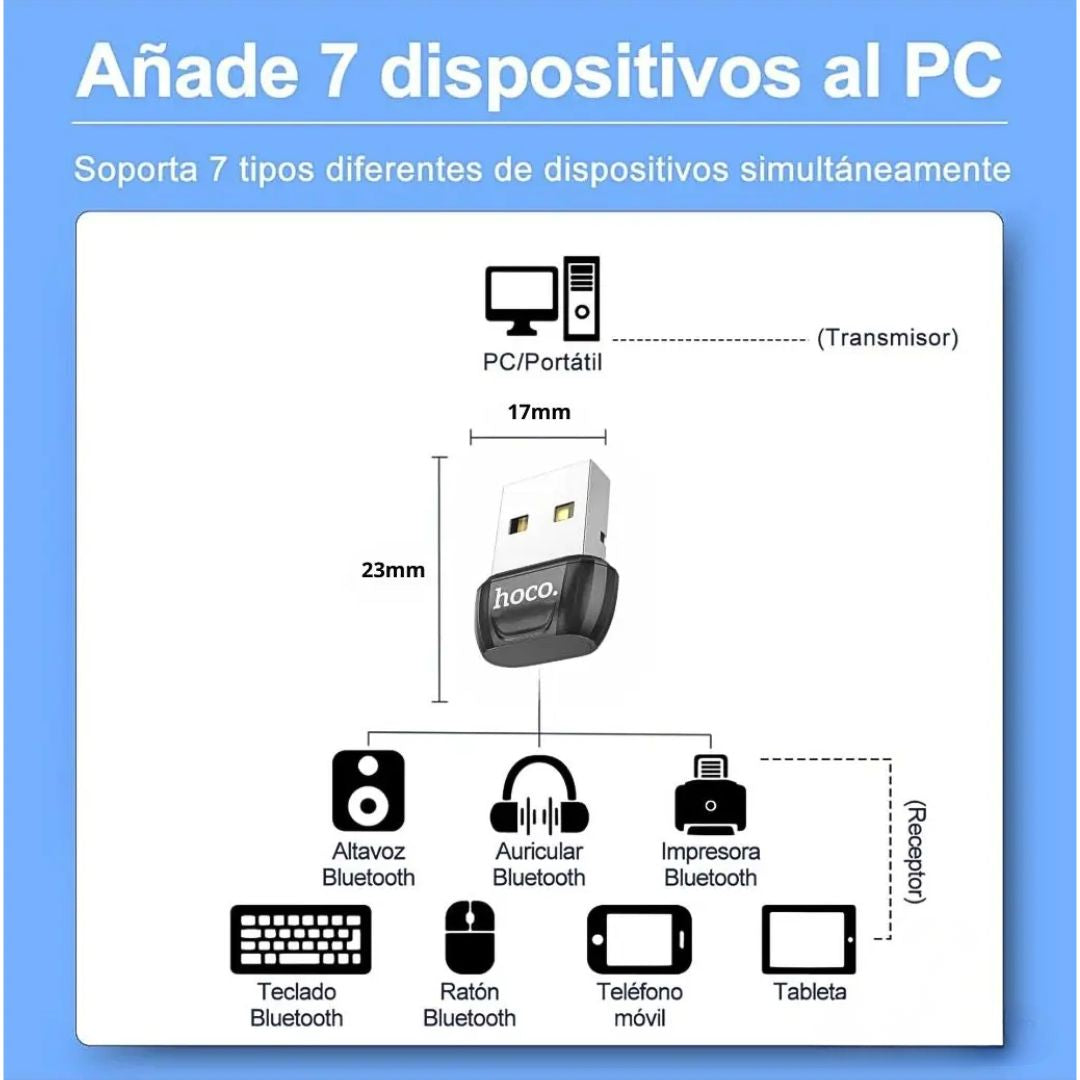 Adaptador USB Bluetooth 5.0 Hoco UA18 para PC Laptop Audífonos Teclado Mouse e Impresora