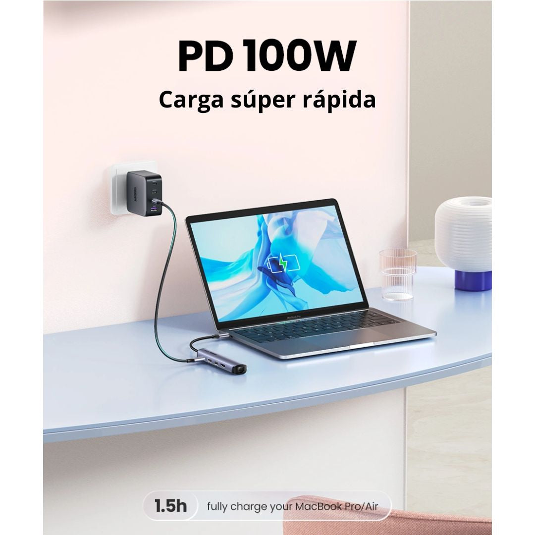 Hub USB-C 5 en 1 UGREEN CM418 HDMI 4K 60Hz Ethernet Gigabit PD 100W para Laptop