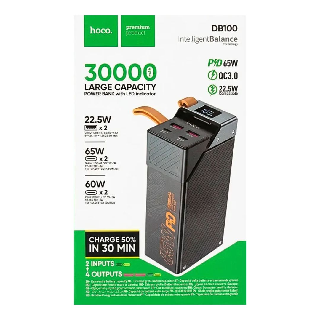 Power Bank Hoco DB100 30000 mAh 65W PD para Laptop y Celular con Pantalla LED