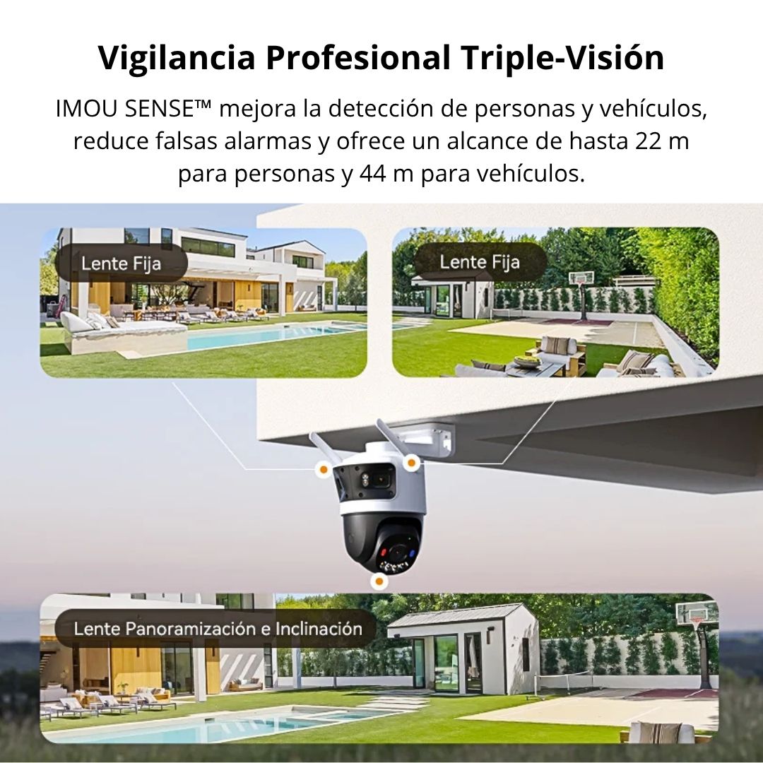 Cámara de Seguridad WiFi Exterior IMOU Cruiser Triple 11MP 3 Lentes PTZ Visión Nocturna Color IA