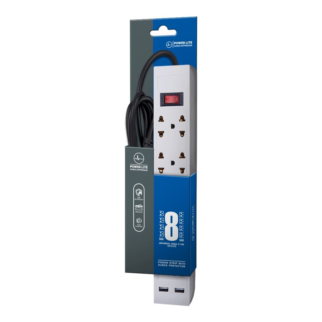 Supresor de Picos Power Lite PLI 5708U 8 Tomas 2 USB