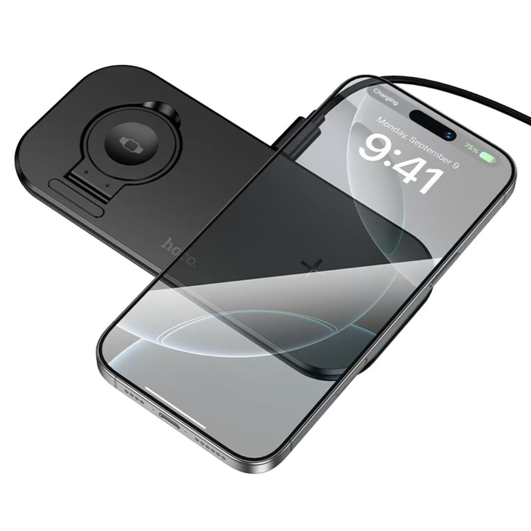 Cargador Inalámbrico Hoco CW65 3 en 1 15W para Celular Audífonos y Apple Watch