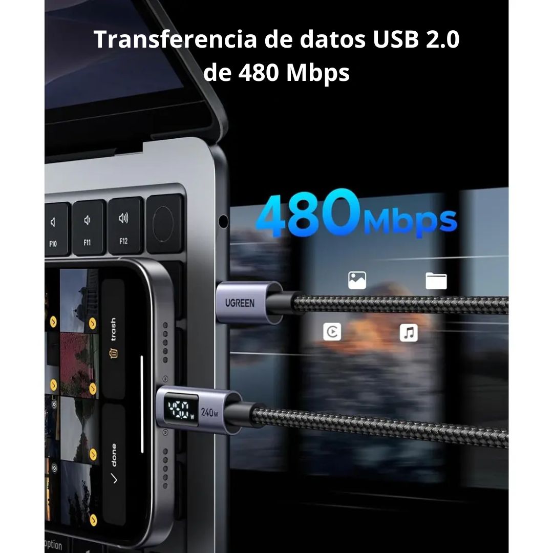 Cable USB-C a USB-C UGREEN L530 240W 1m Pantalla Digital Carga Rápida PD Trenzado