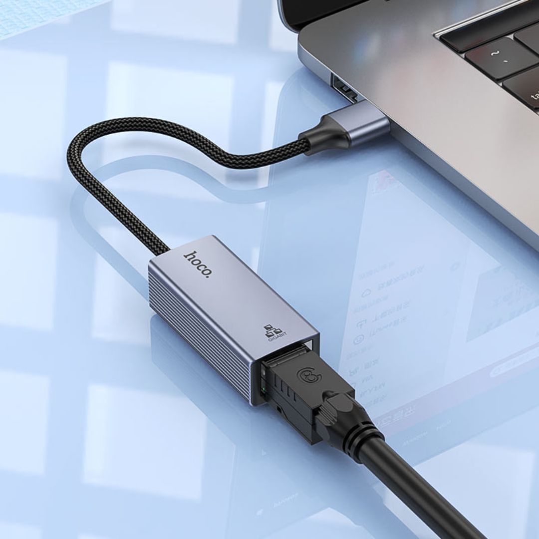 Adaptador USB-A a RJ45 Hoco UA37 Ethernet Gigabit 1000 Mbps para Laptop PC TV y Decodificador