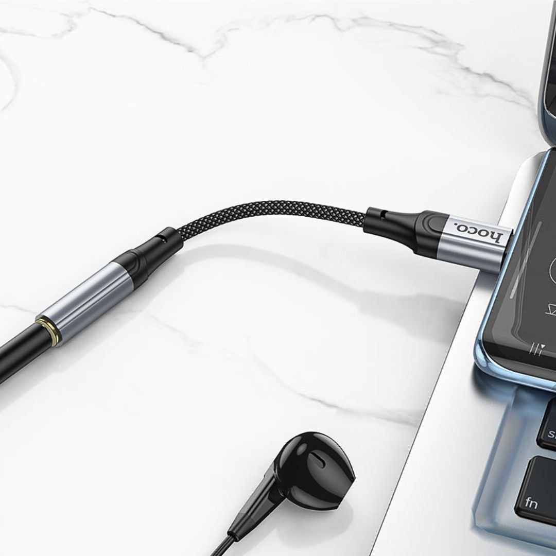 Adaptador USB Tipo C a Jack 3.5 mm Hoco LS36 para Audífonos Micrófono y Llamadas
