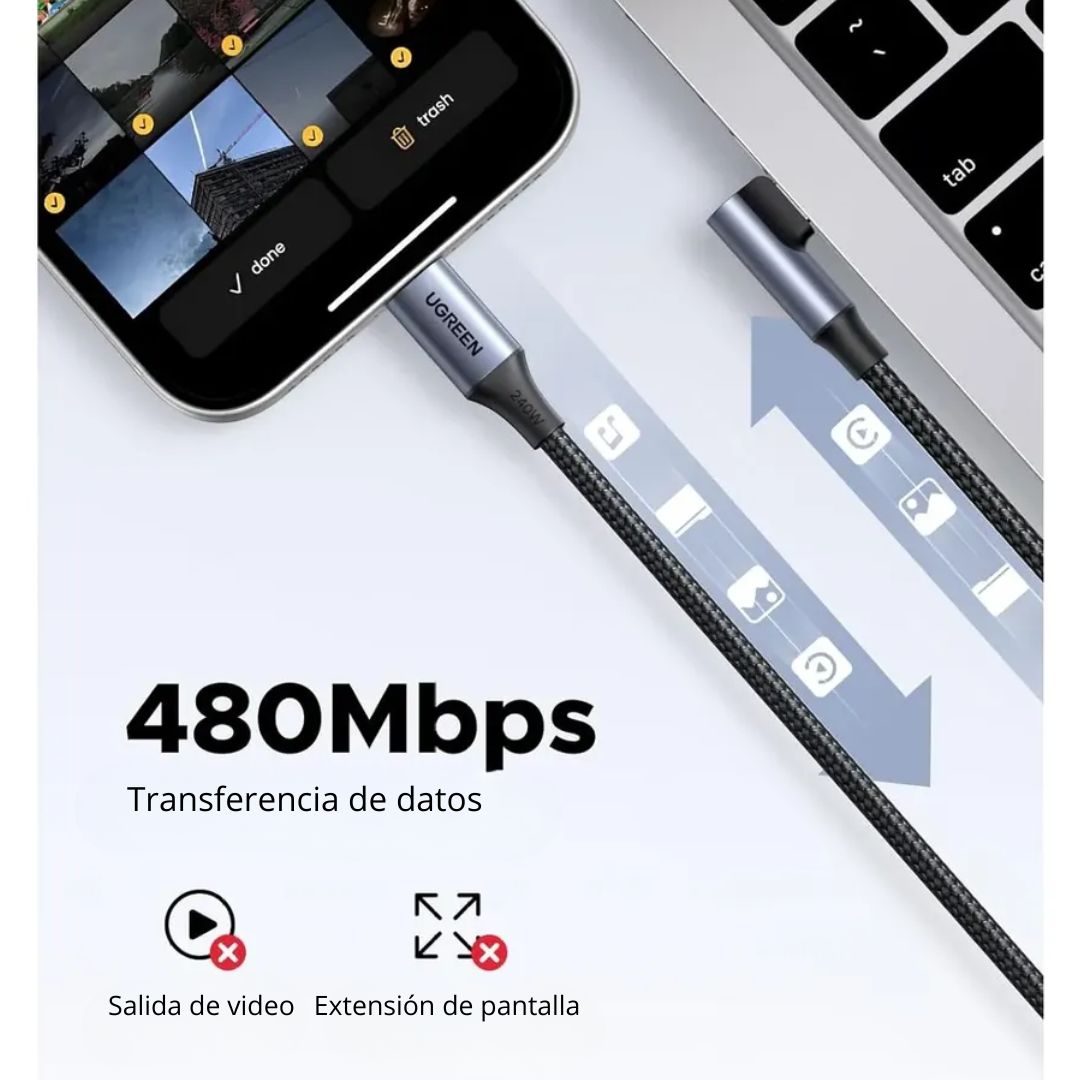 Cable USB-C a USB-C UGREEN L536 240W 2m Carga Rápida PD Trenzado