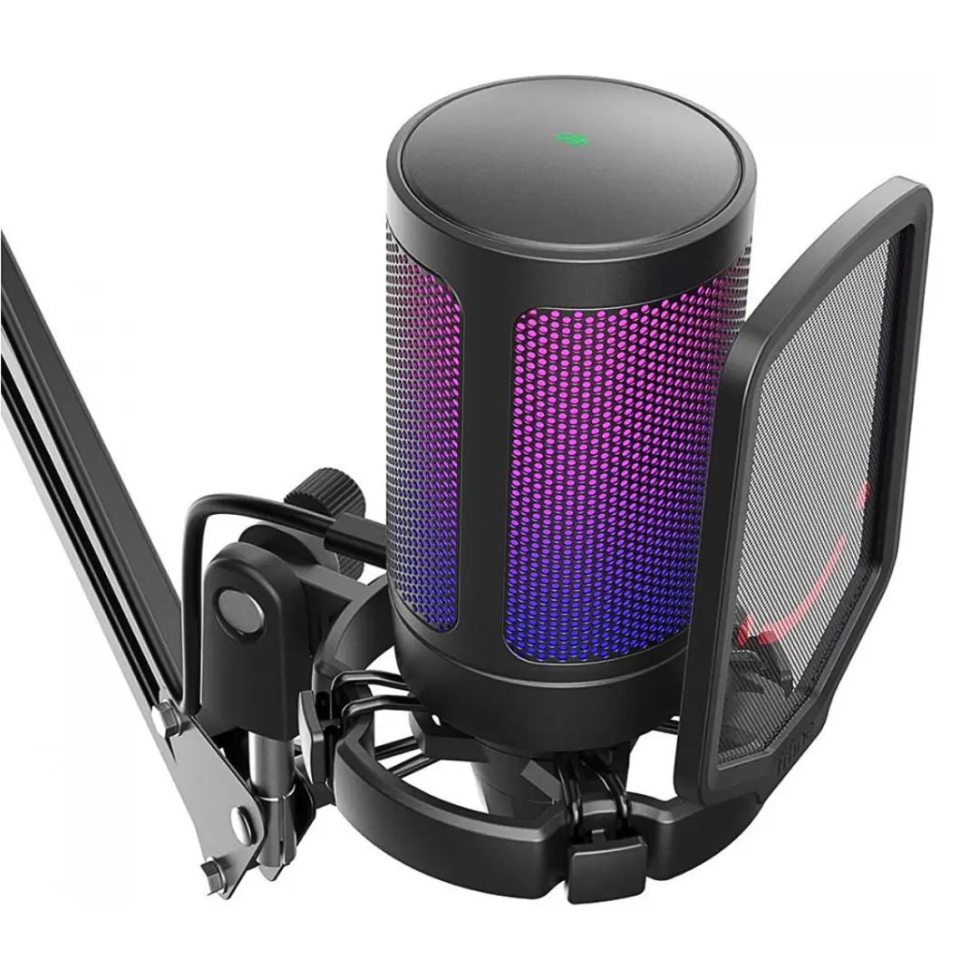 Micrófono Gamer FIFINE AmpliGame A6T RGB USB para Streaming con Brazo y Antipop