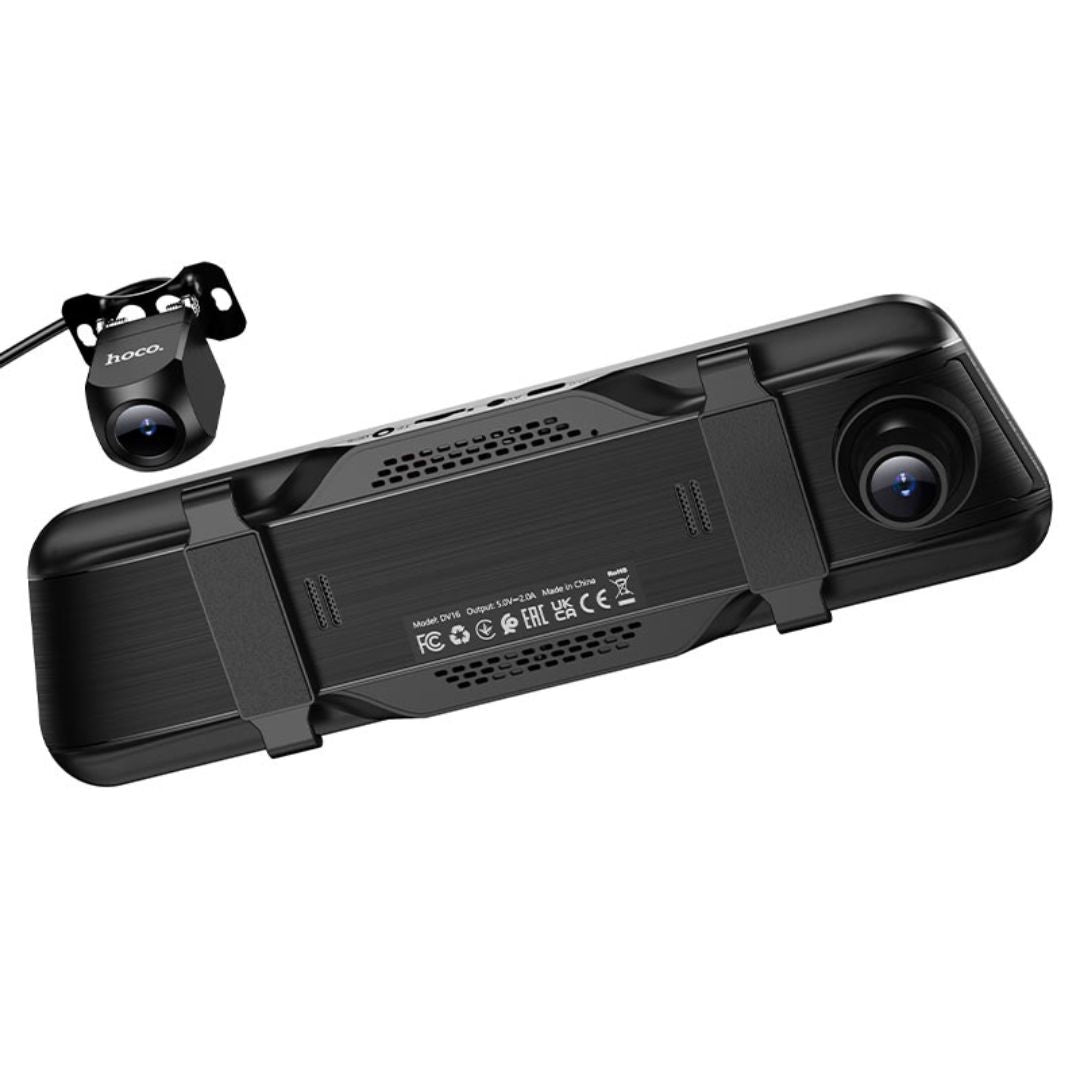 Cámara Vehicular Hoco DV16 Espejo Retrovisor 1080P Dual con Pantalla Táctil y Visión Nocturna