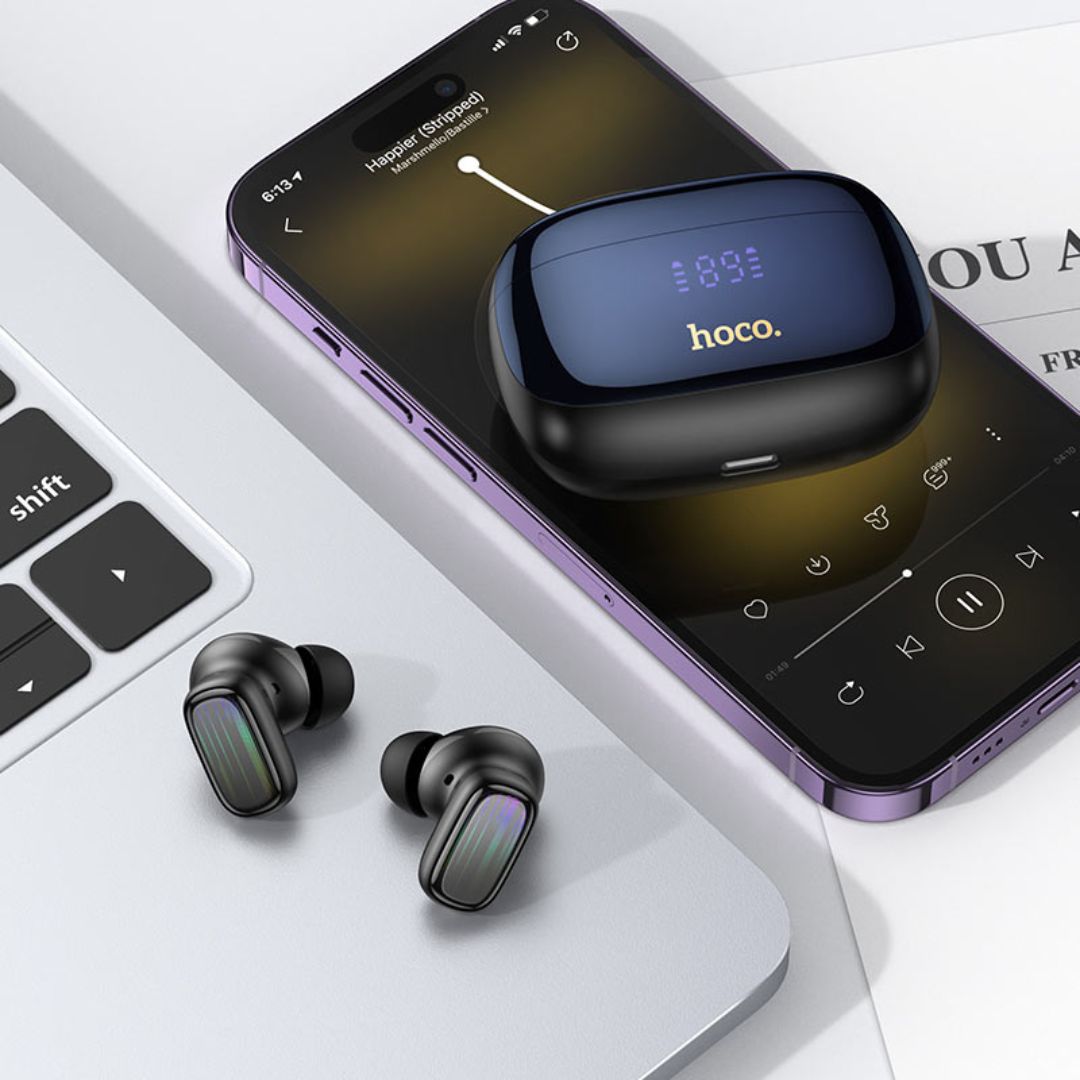 Audífonos Bluetooth Hoco EQ20 Rhyme TWS con ANC, ENC, 4 Micrófonos, Pantalla LED y Bluetooth 5.4