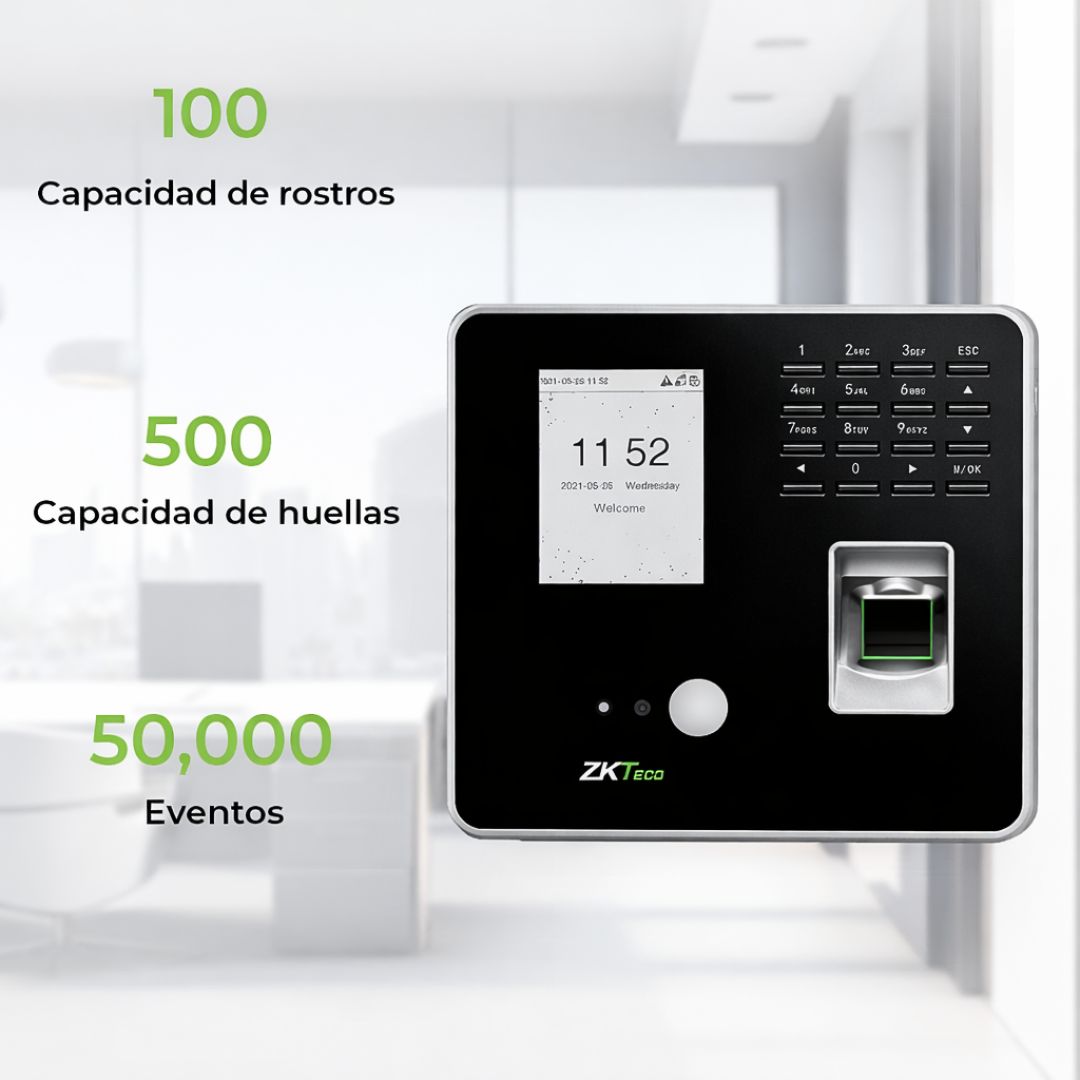 Reloj Biométrico Facial y Huella ZKTeco MB20-VL para Control de Acceso y Asistencia