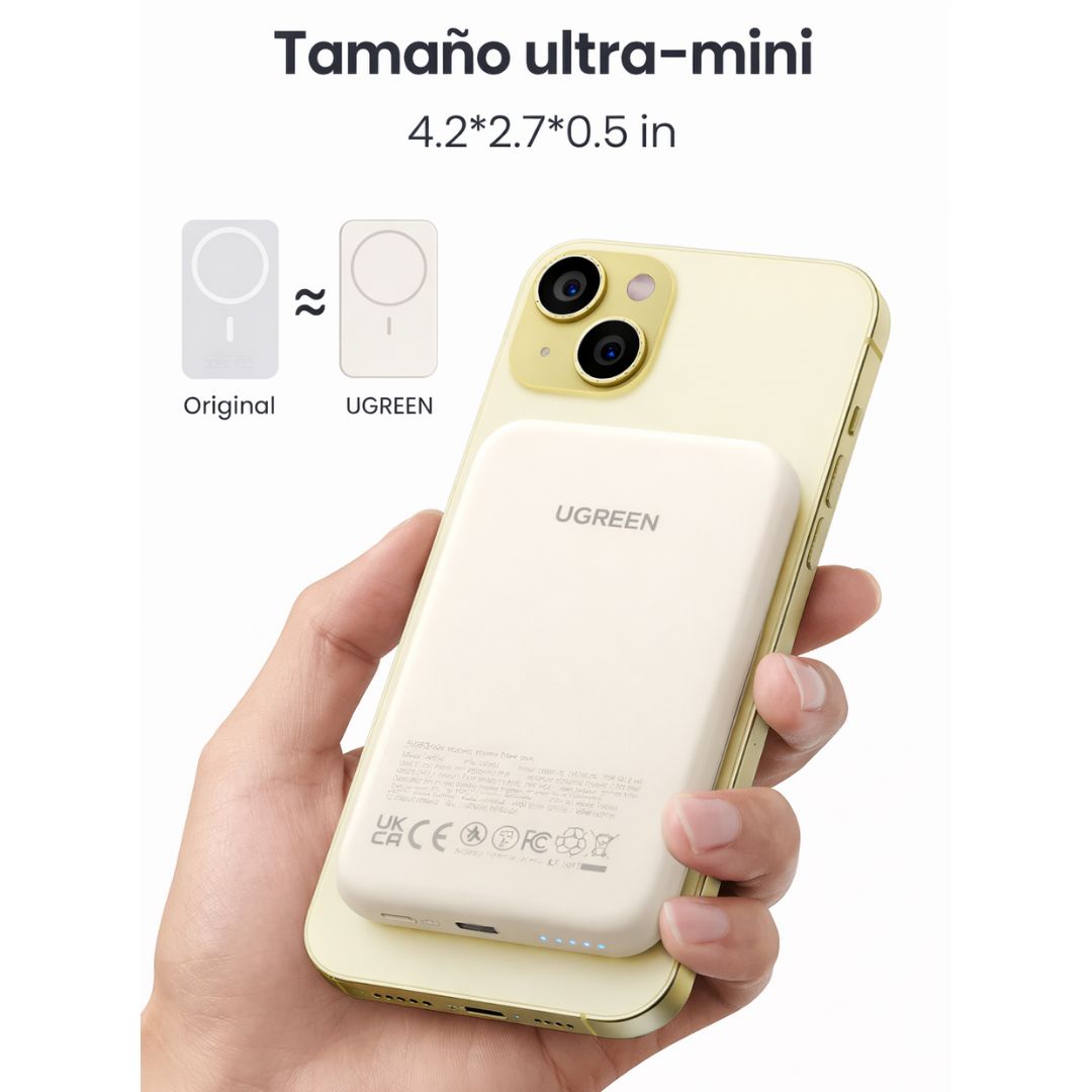 Power Bank Magnético UGREEN 5000mAh 15W USB-C Carga Inalámbrica Qi para iPhone PB560