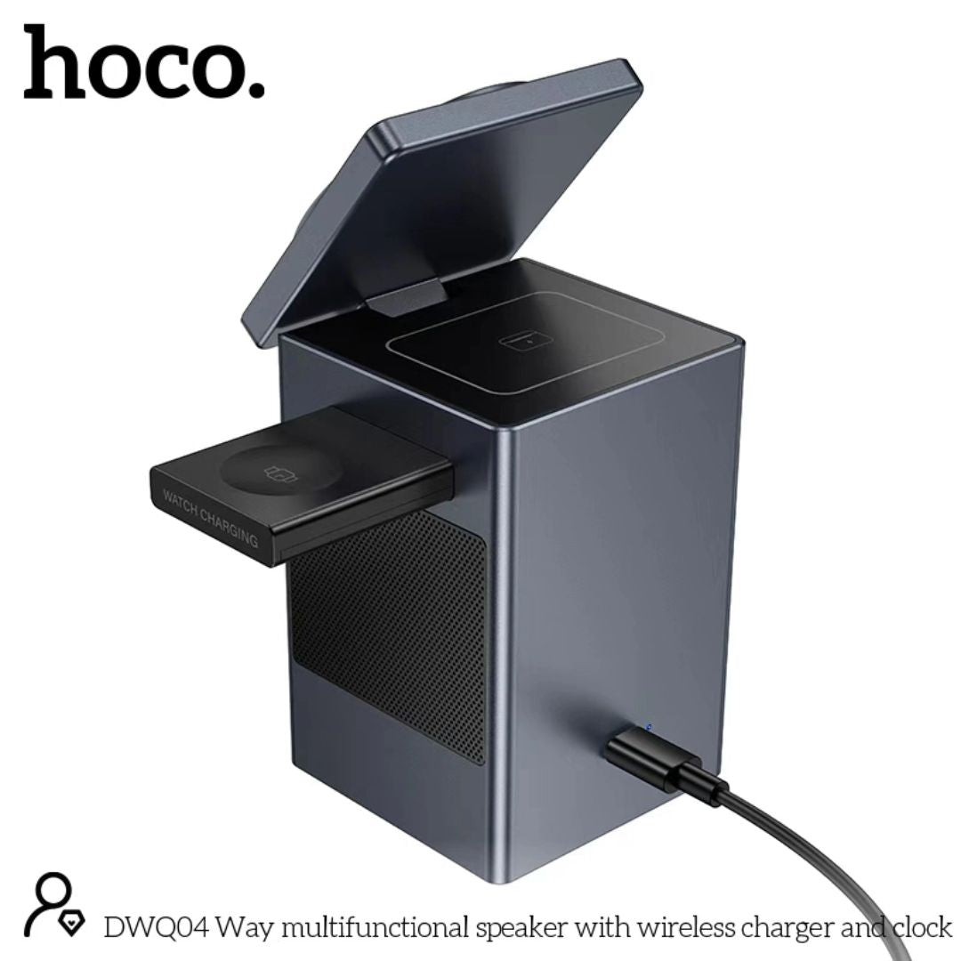 Estación de Carga Hoco DWQ04 3 en 1 15W con Parlante Bluetooth y Reloj Despertador