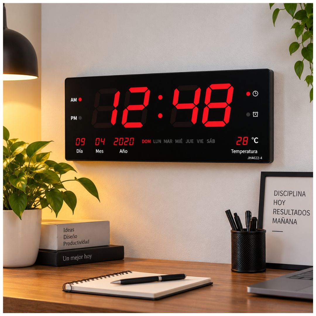 Reloj Digital de Pared LED Grande Fecha Temperatura Alarma