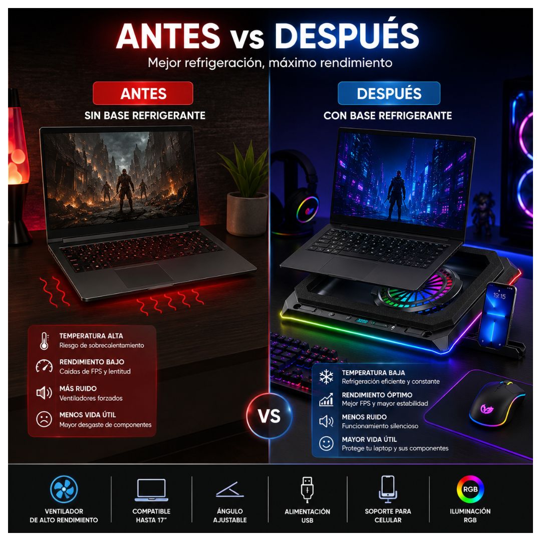 Cooler para Laptop AirBoom Revolution AB-057 RGB 17” con Soporte Celular