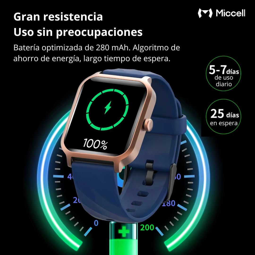 Smartwatch Pantalla 1.83" HD Llamadas Bluetooth Monitoreo de Salud IP68 Miccell VQ-SM02