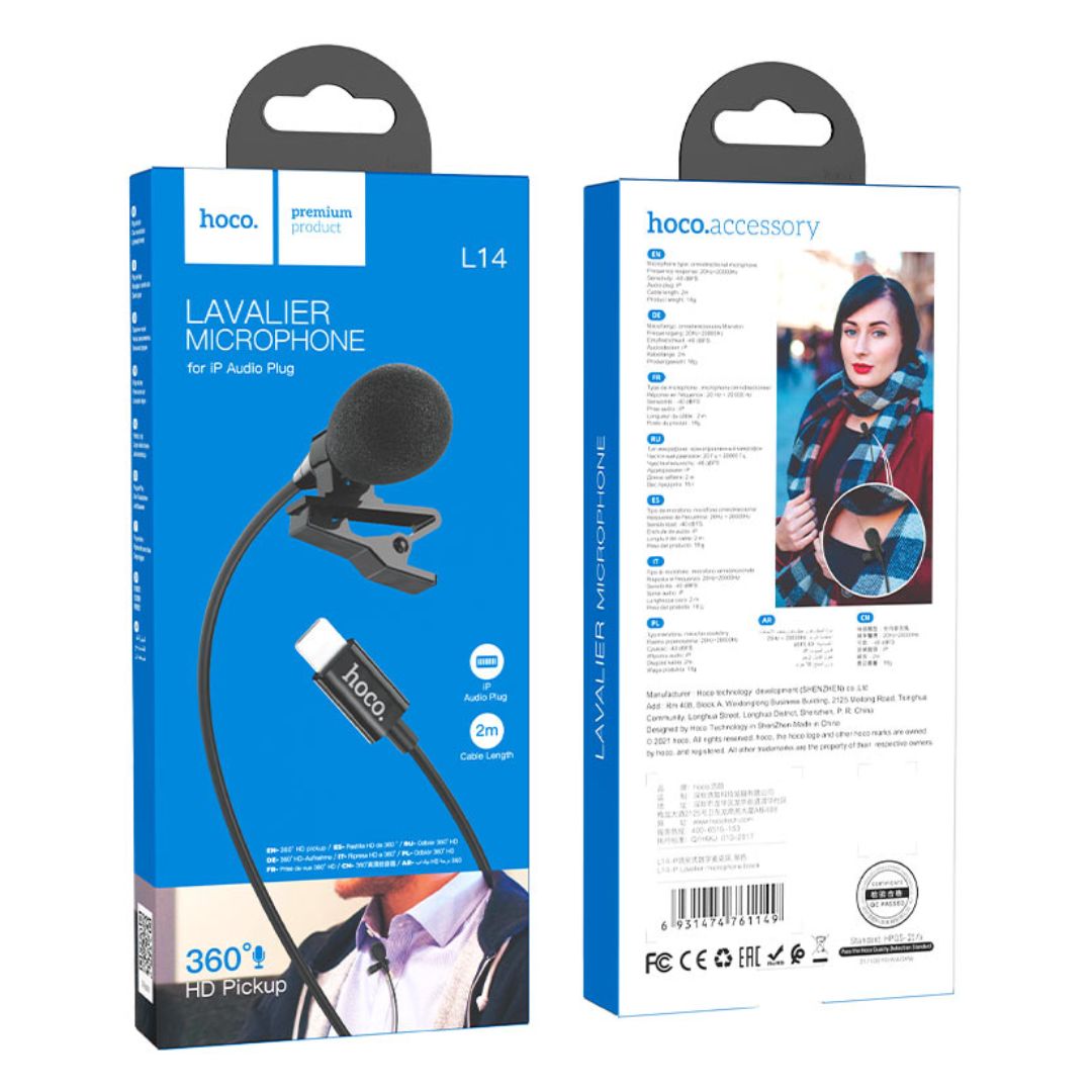 Micrófono de Solapa Hoco L14 Lightning para iPhone y iPad 2m