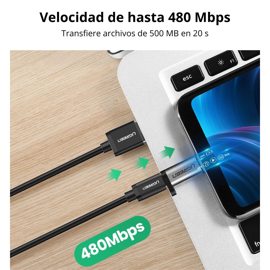Adaptador Micro USB a USB-C UGREEN US282 2A Carga Rápida y Datos 480Mbps