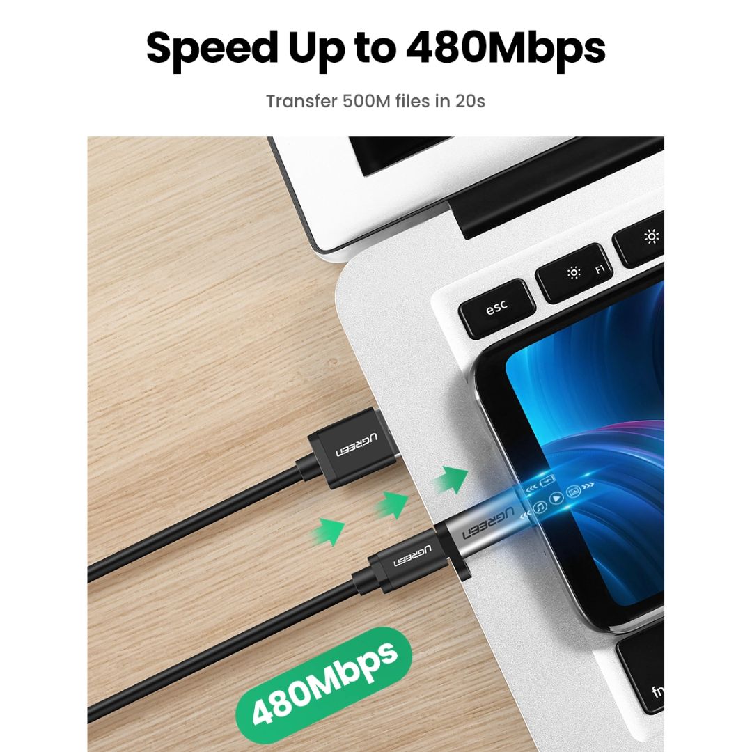 Adaptador Micro USB a USB-C UGREEN US282 2A Carga Rápida y Datos 480Mbps