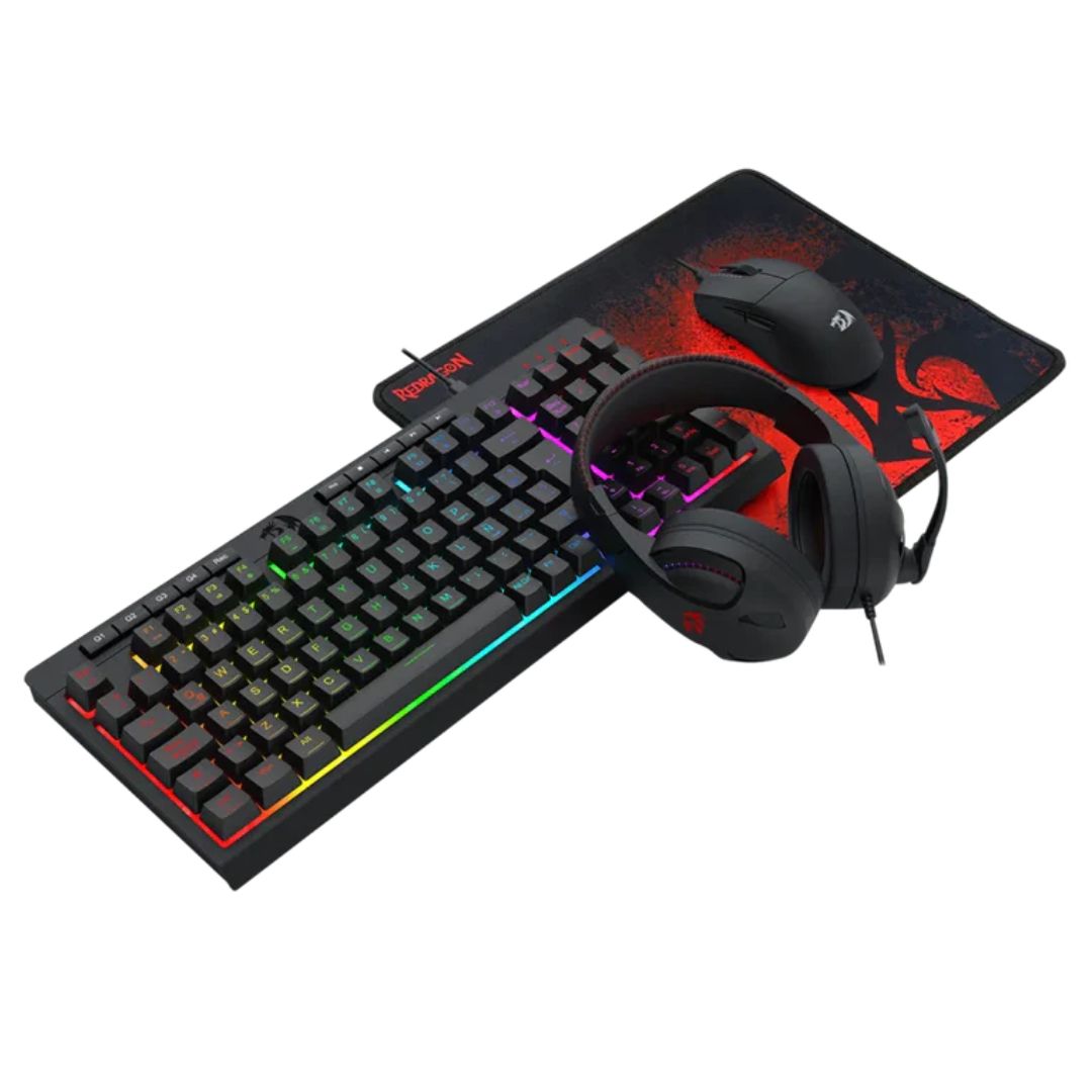 Combo Gamer Redragon S147 4 en 1 Teclado Mouse Audífonos y Mousepad RGB para PC