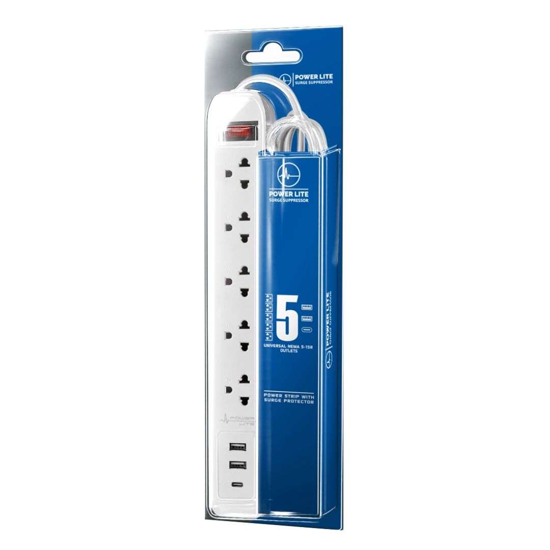 Supresor de Picos Power Lite PLI 5705UC 5 Tomas 2 USB USB-C