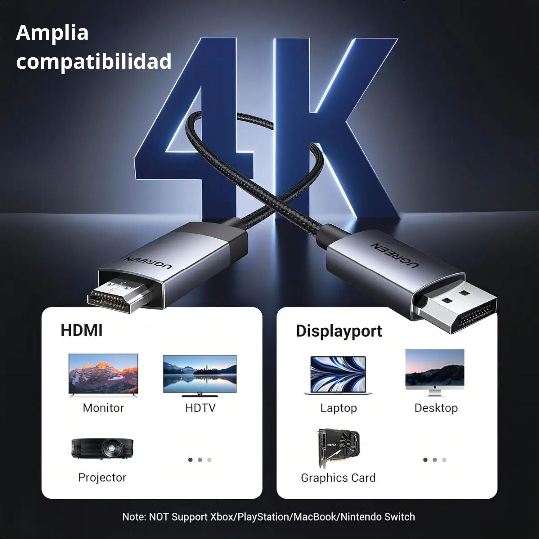 Cable DisplayPort a HDMI UGREEN DP119 3m 4K 60Hz para Monitor TV y Proyector
