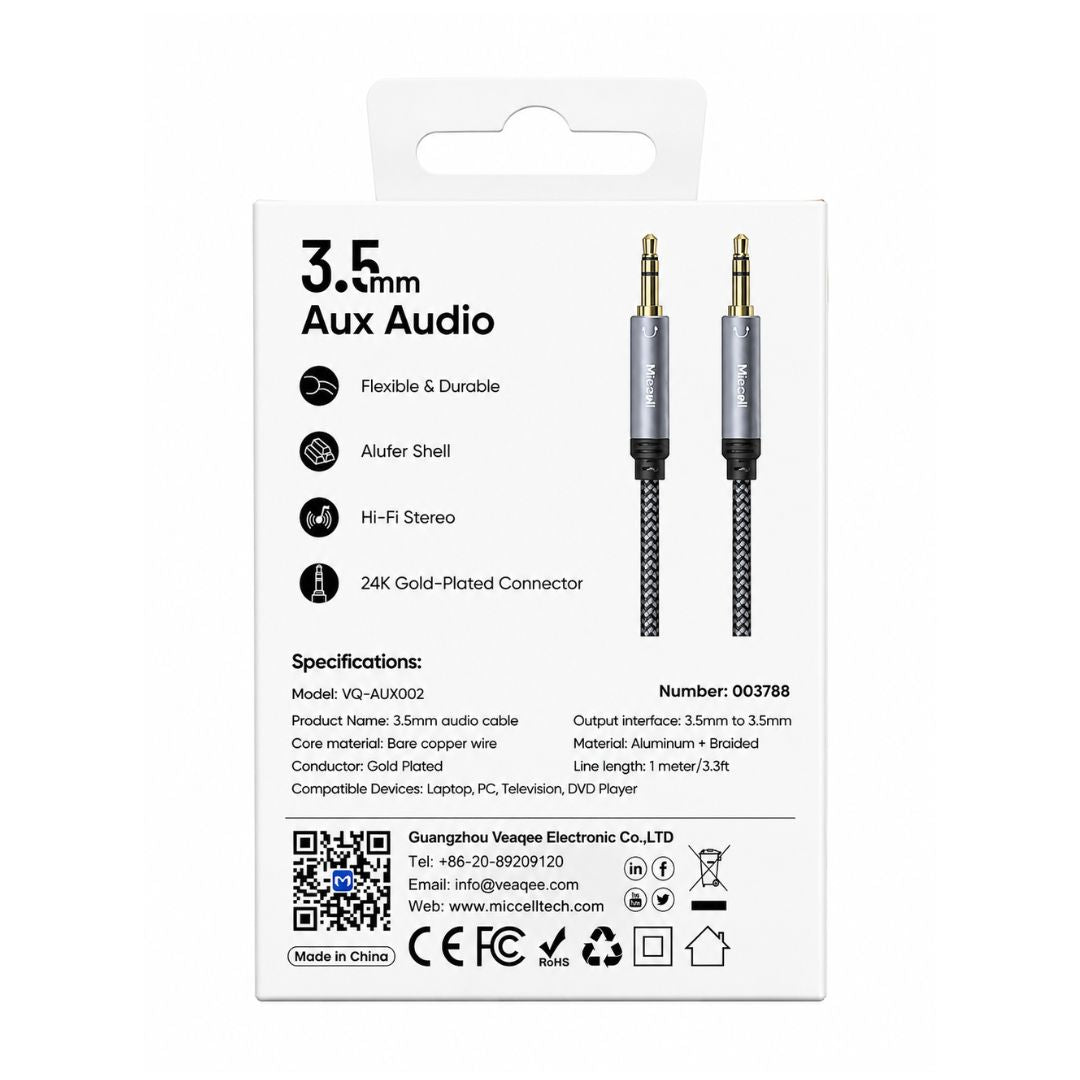 Cable Auxiliar Jack 3.5mm a 3.5mm Miccell Hi-Fi Trenzado de 1 Metro