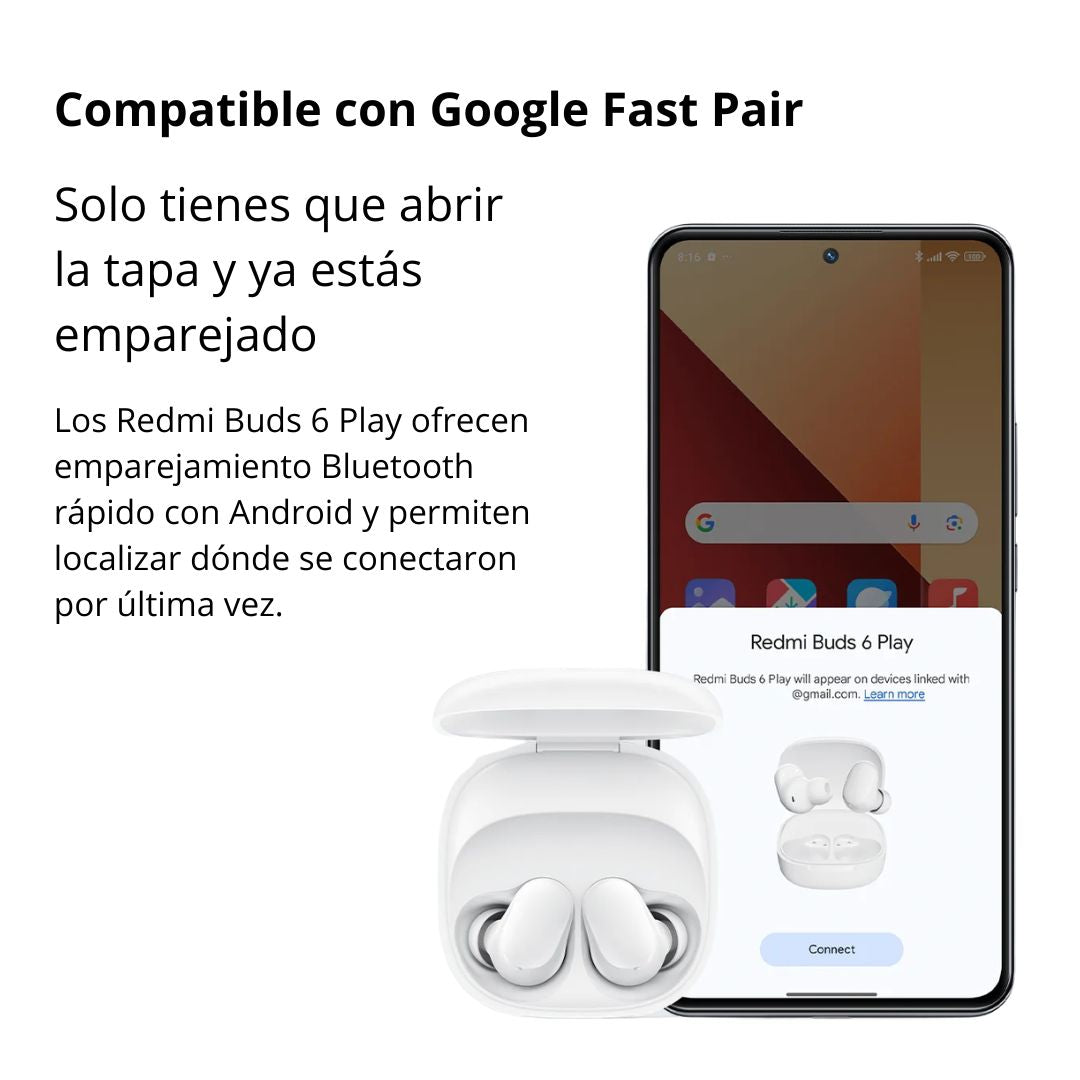 Audífonos Bluetooth Redmi Buds 6 Play con IA Batería 36 Horas y Carga Rápida