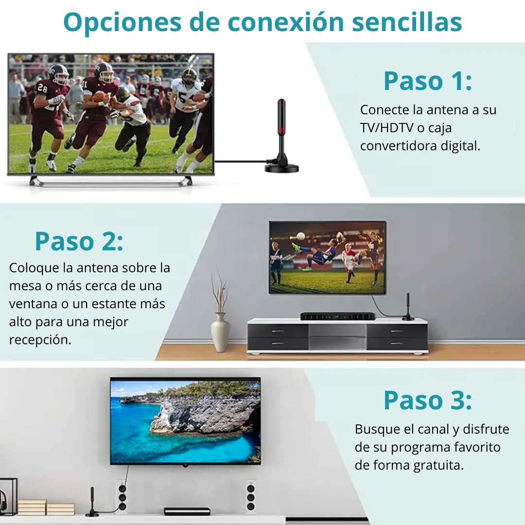 Antena Digital TV Full HD con Base Magnética y Recepción 360°
