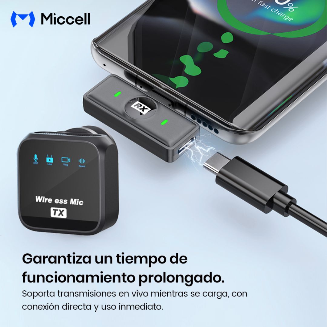 Micrófono Inalámbrico Lavalier para Celular Plug & Play Reducción de Ruido Miccell VQ-MC01