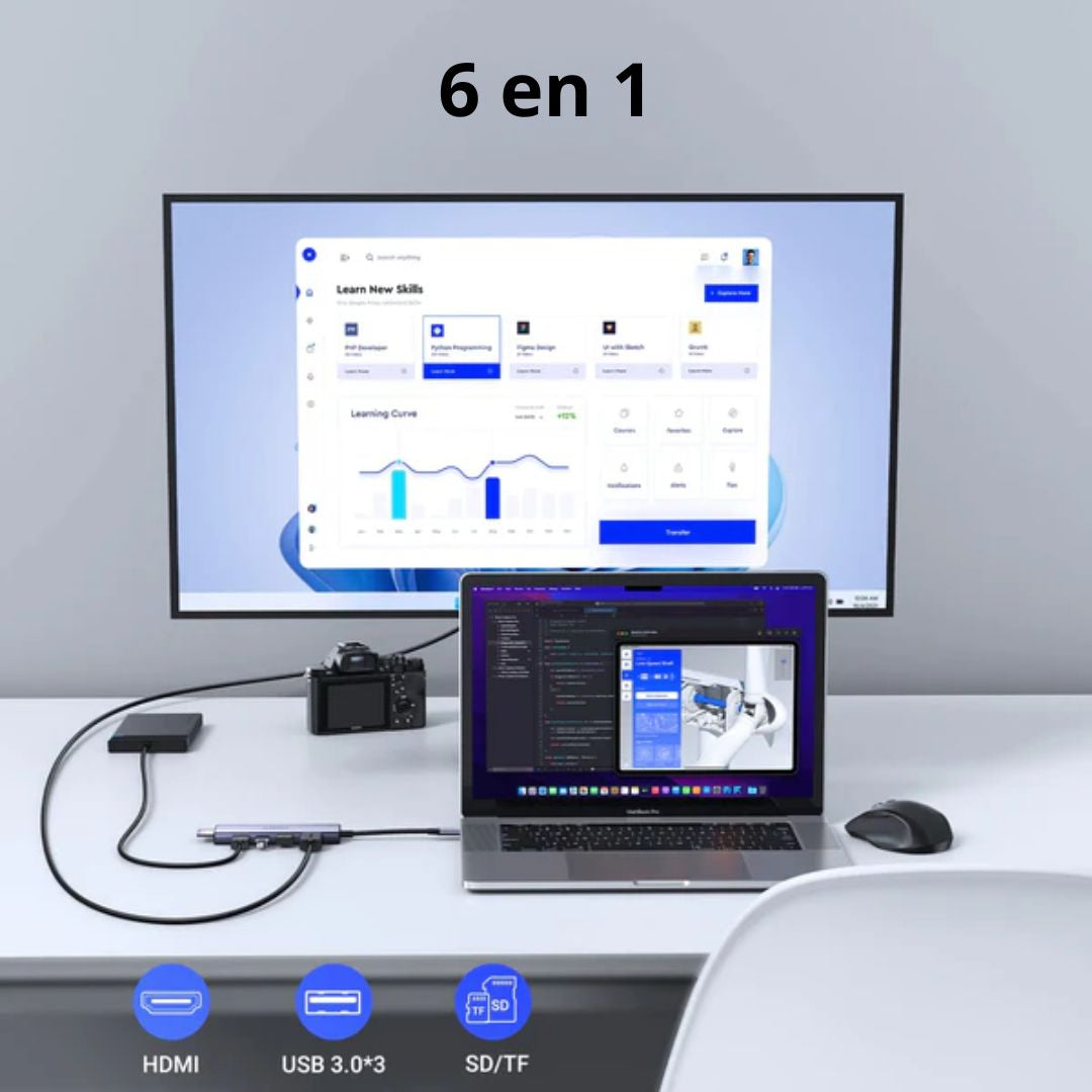 Hub USB-C UGREEN 6 en 1 HDMI 4K 30Hz 3 USB 3.0 SD TF Laptop CM511