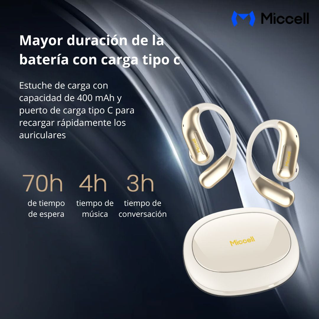 Audífonos Bluetooth Oído Abierto con Clip Inalámbricos Estuche de Carga Miccell VQ-BH31