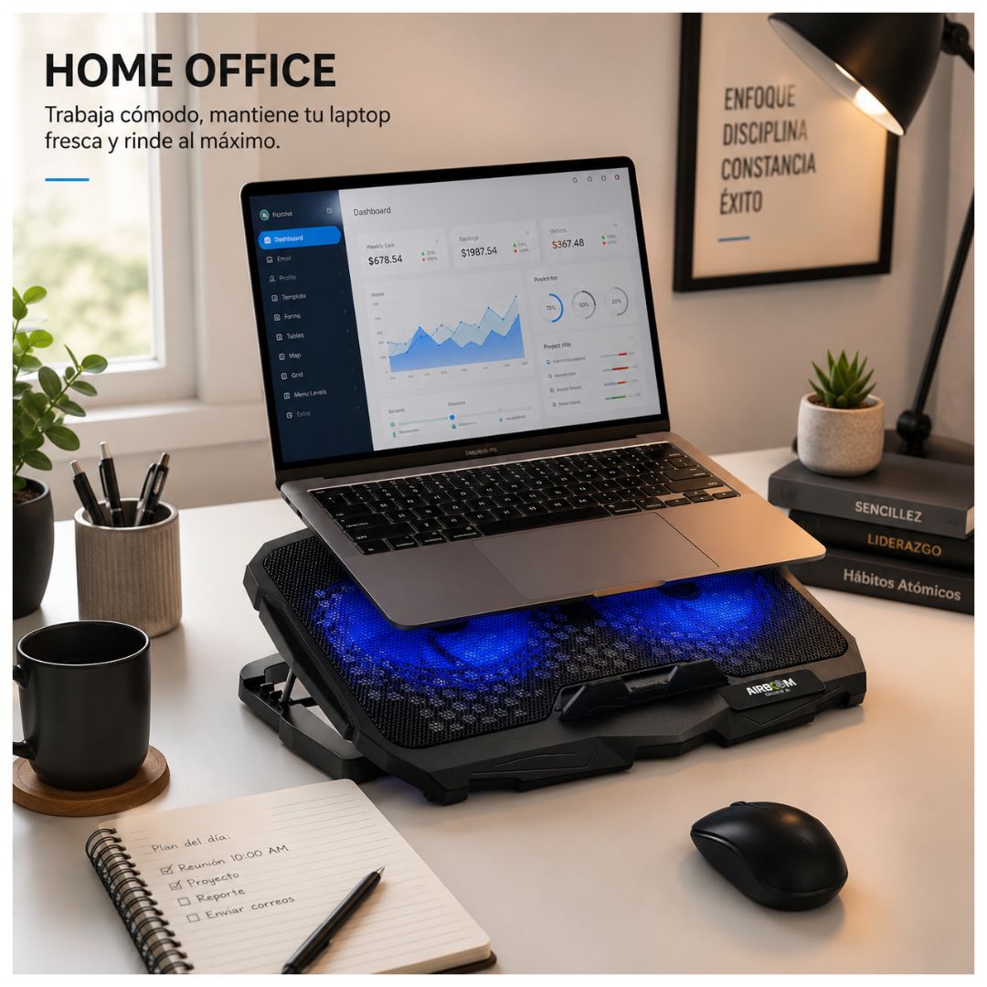 Cooler para Laptop AirBoom Vortex 2 AB 007 17” 2 Ventiladores LED Azul