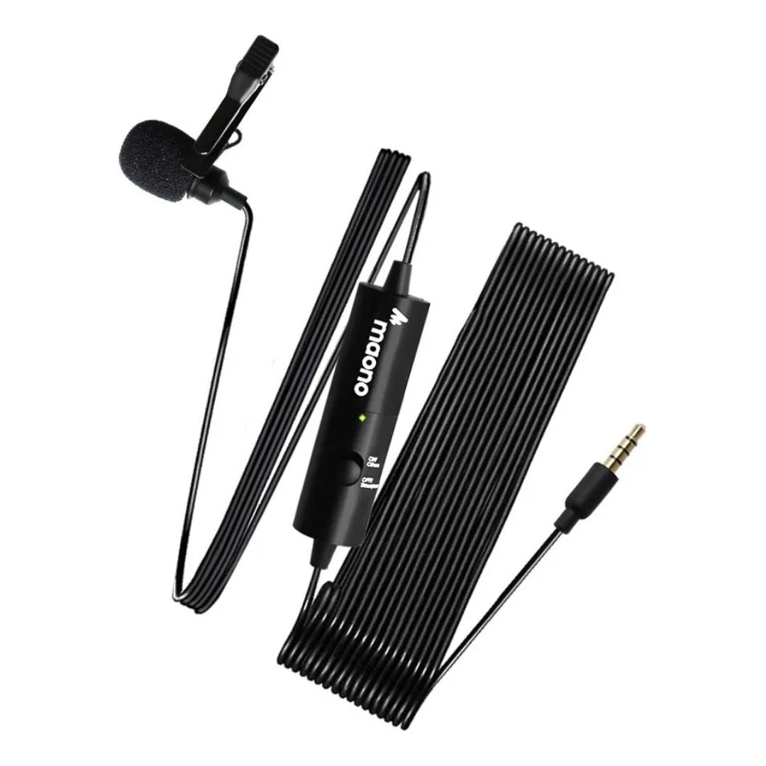 Micrófono Solapero Lavalier Maono AU-100 Alámbrico con Cable 6 Metros para Celular Cámara PC