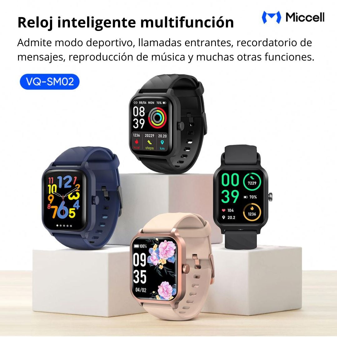 Smartwatch Pantalla 1.83" HD Llamadas Bluetooth Monitoreo de Salud IP68 Miccell VQ-SM02
